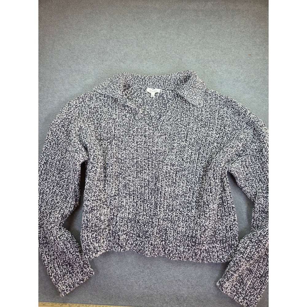 Haven Well Within Women XL Chunky Marled Knit Polo Sweater Navy White Coastal